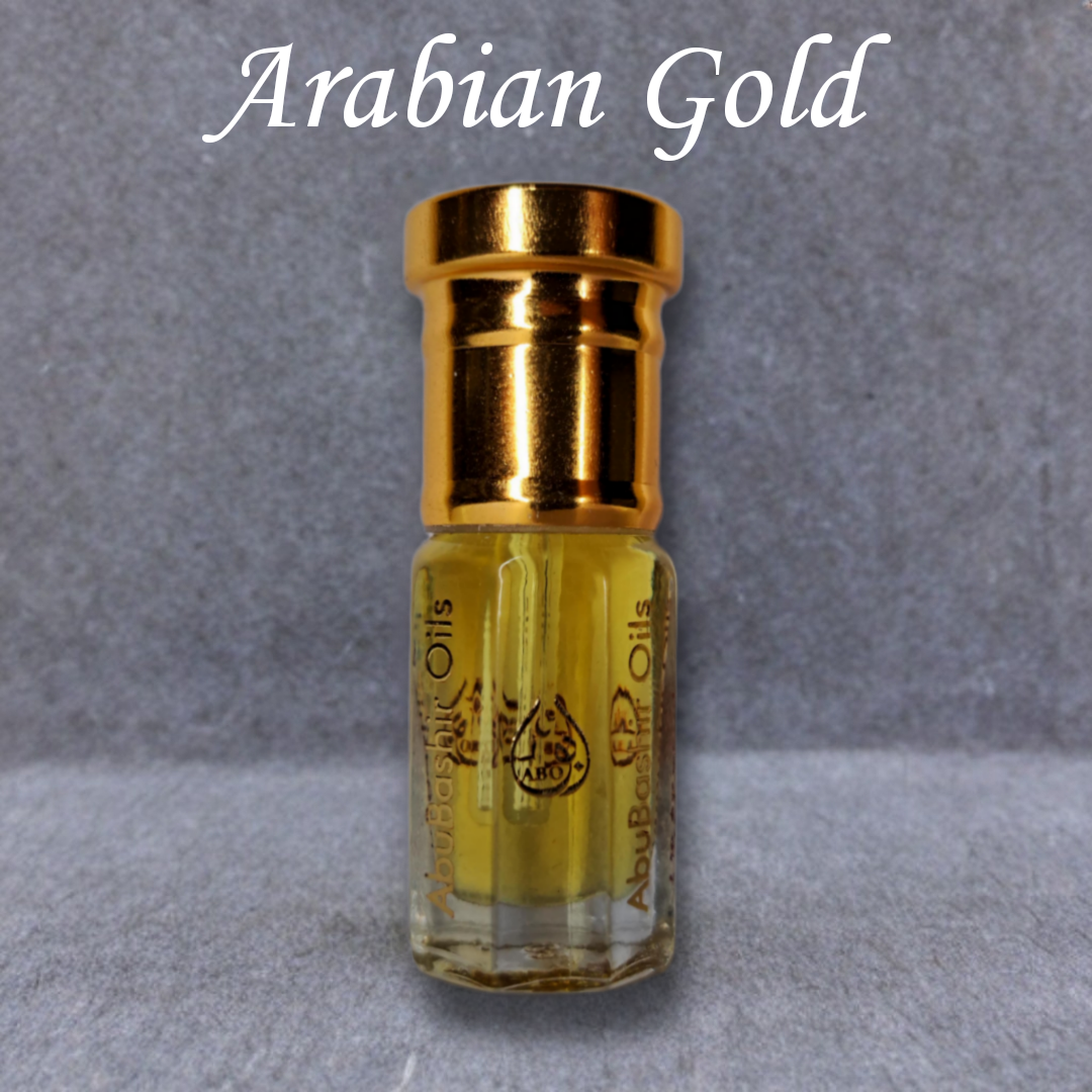 Arabian Gold perfume bottle by AbuBashir Oils with amber and citrus fragrance