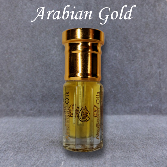 Arabian Gold perfume bottle by AbuBashir Oils with amber and citrus fragrance
