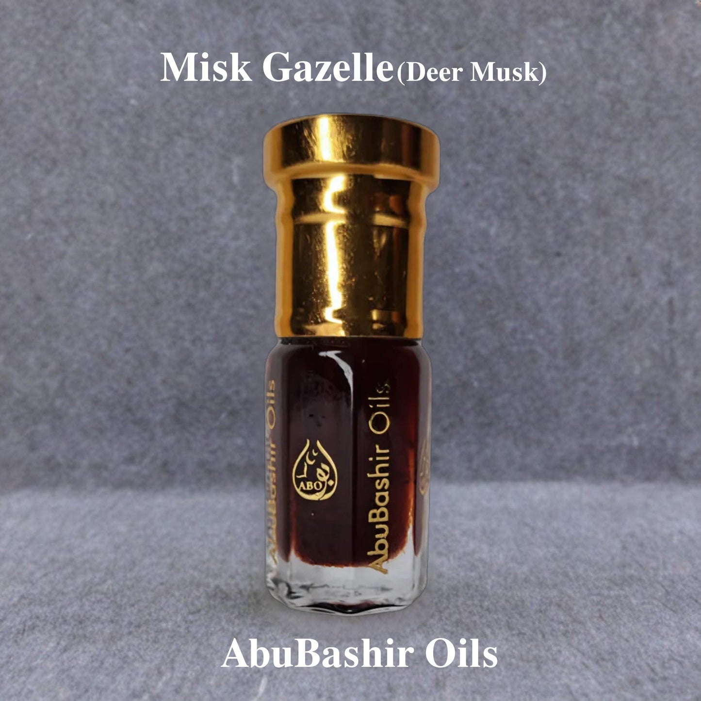 Bottle of Misk Gazelle (Deer Musk) fragrance with amber and citrus notes by AbuBashir Oils