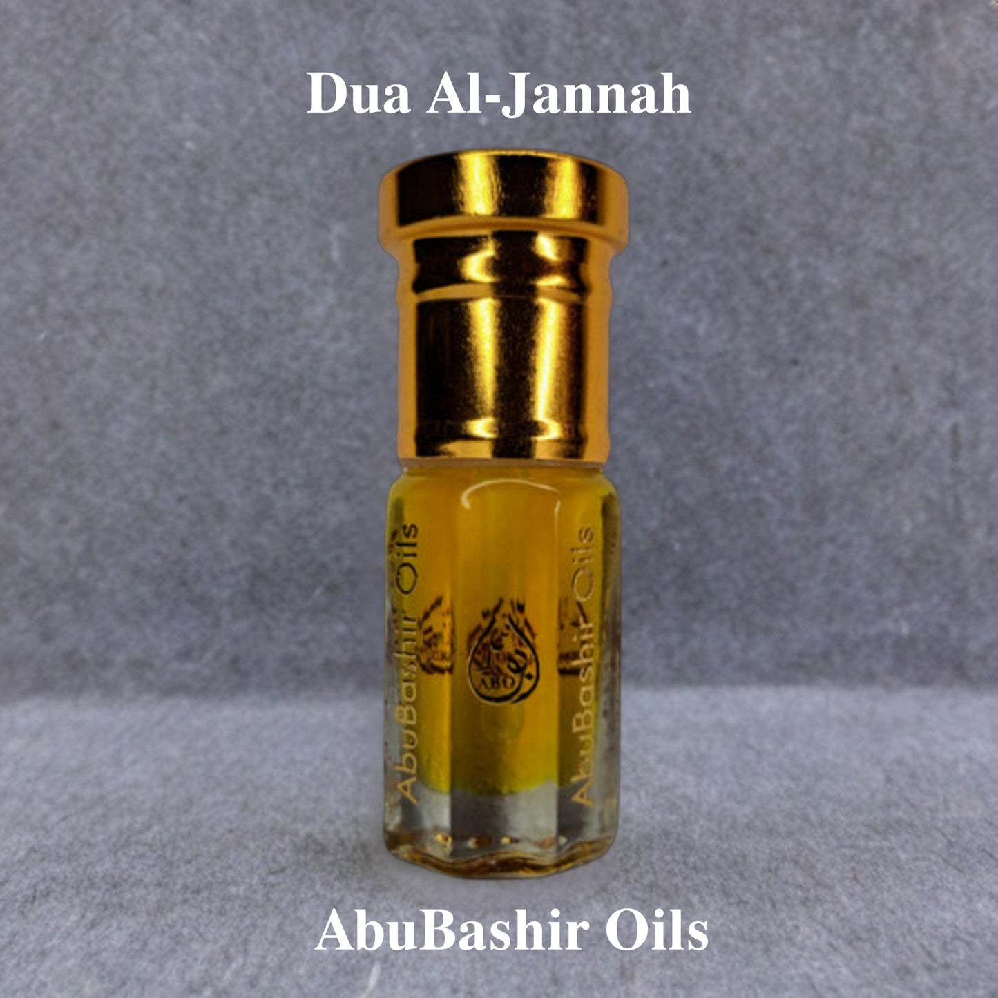 Dua Al-Jannah perfume oil bottle by AbuBashir Oils with amber and citrus fragrance blend
