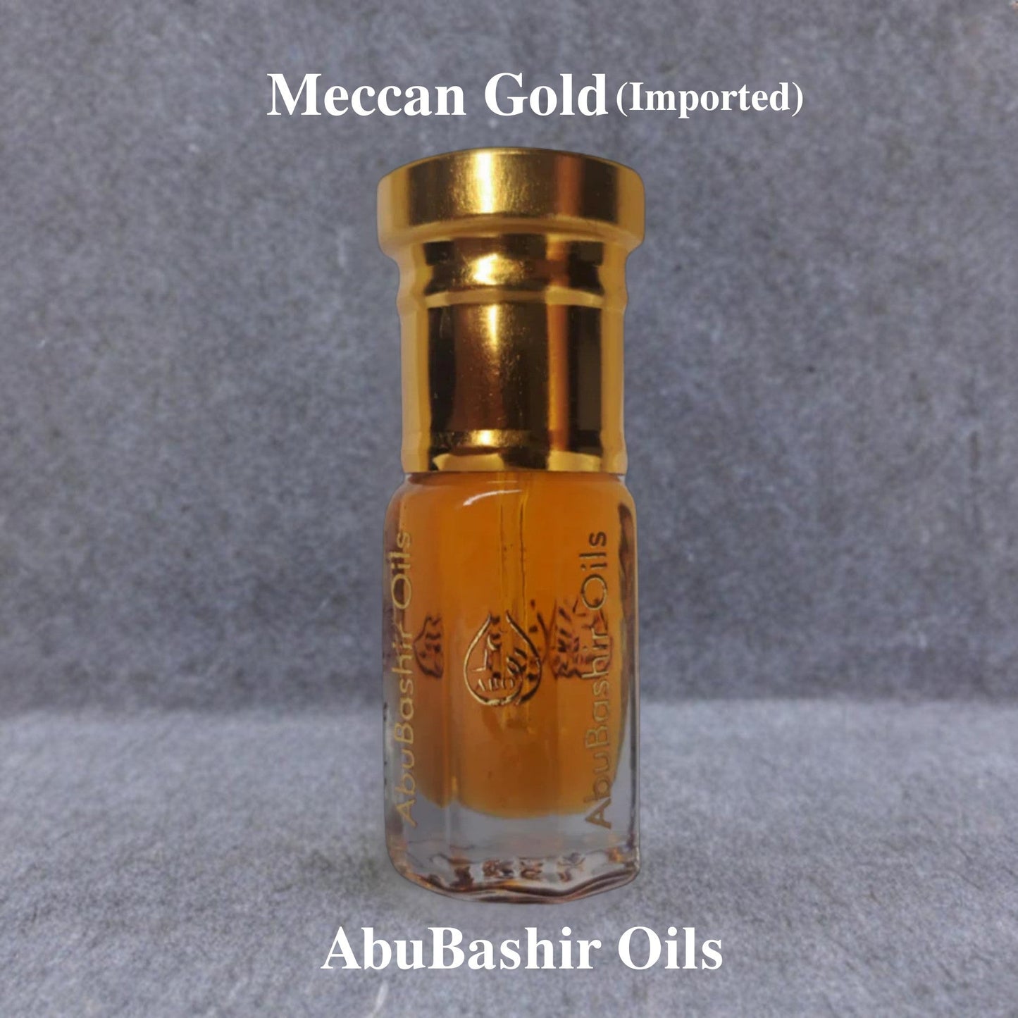 Meccan Gold imported perfume oil by AbuBashir Oils with warm golden spices and florals